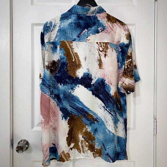 Topman Watercolor Painting S/S Camp Shirt 100% Viscose Men's Size XXL Multicolor - Picture 5 of 7